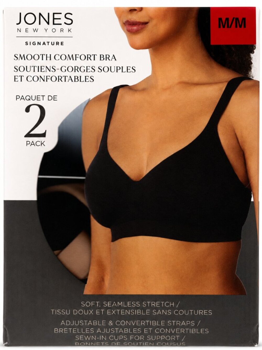 Jones New York Smooth Comfort Bra 2-Pack M/M Black/Sand NWT
